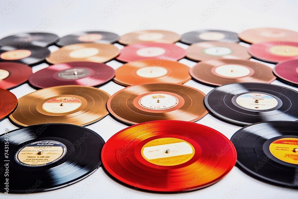 Collection of vinyl records isolated on white background. 
