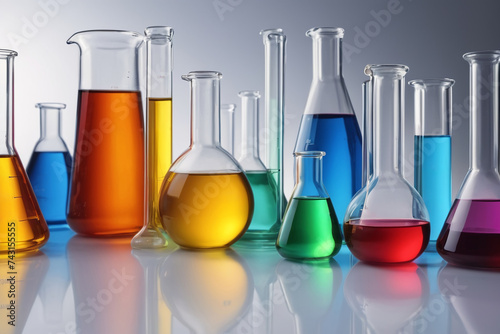 Laboratory analysis test tubes with colorful reagent