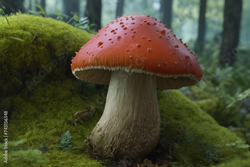 Poisonous fly agaric toadstool in moss