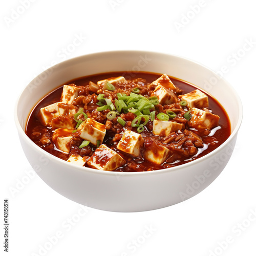 Delicious Sichuan Mapo Tofu isolated on white background 