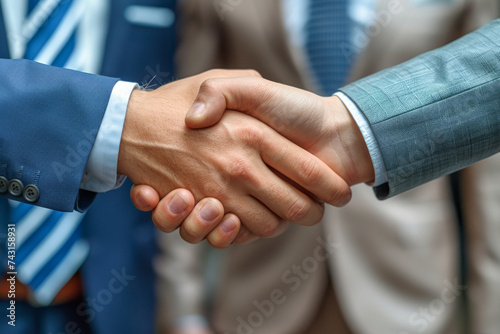 Closeup of business people shaking hands in office. Handshake concept 