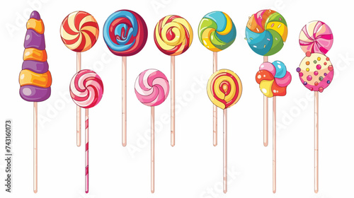 Set of sweet lollipop isolated icon cartoon flat