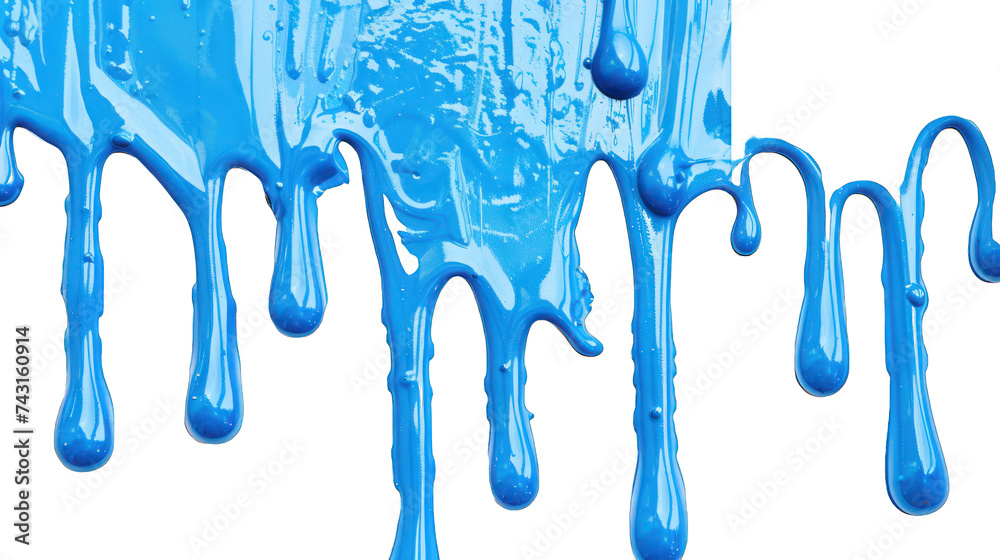 Blue dripping paint isolated on transparent background