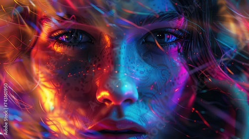 Human face made in vibrant  liquid colors