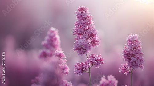 Beautiful pink and lilac flowers in the field