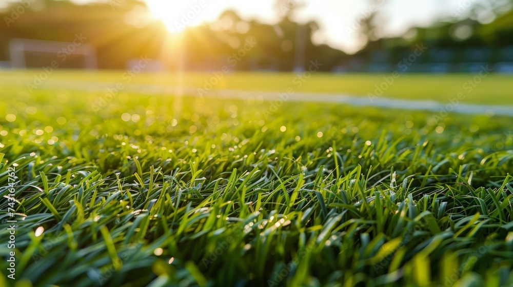 green grass in a football stadium with a sunny day generative ai
