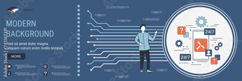 Digital technology banner design template. 24-hour service, online support concept