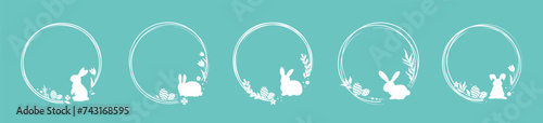 Easter decorated frame with eggs and bunny. Easter border. Easter decoration with easter eggs and rabbit. Hand drawn background.