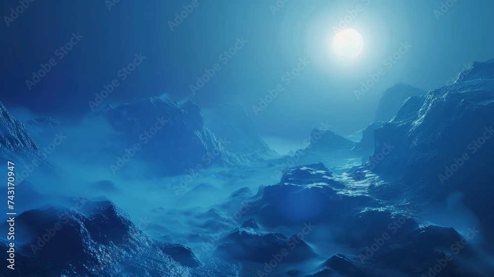a moon over a rocky landscape
