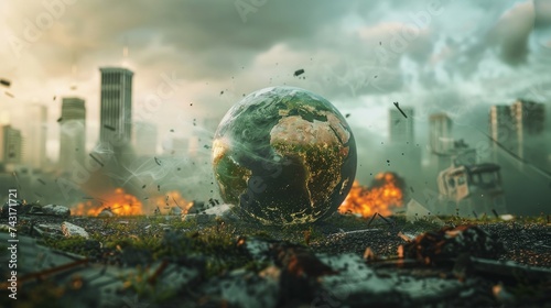 Concept of a global catastrophe: the Earth devastated by pollution, with the greenhouse effect and global warming wreaking havoc on our planet