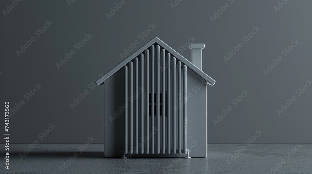 3D illustration of a home heating radiator designed in the shape of a house 3D illustration of a home heating radiator designed in the shape of a house