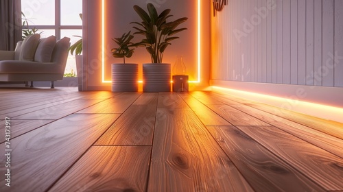 Infrared floor heating system installed beneath a laminate floor, providing efficient and discreet heating for indoor spaces photo