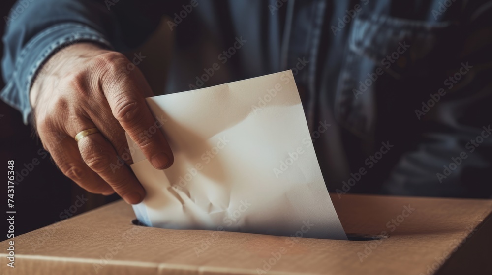 man inserting a paper into a cardboard box generative ai man inserting a paper into a cardboard box generative ai