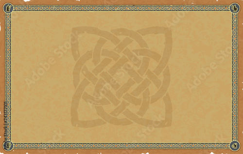 Large Medieval Parchment with Celtic Knot Frame, Fantasy Icons, Elaborate Celtic Knot