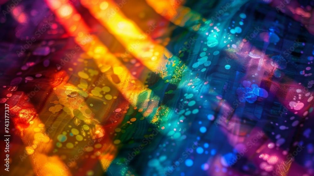 Abstract rainbow background with vivid colors, bright light, and bokeh texture
