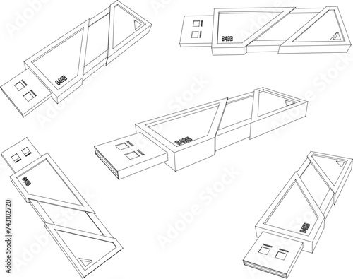Vector sketch illustration of flash disk design for portable data storage