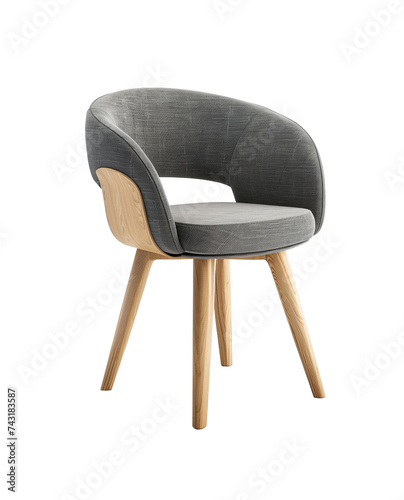 stylish chair with gray top and light wooden legs isolated on white background