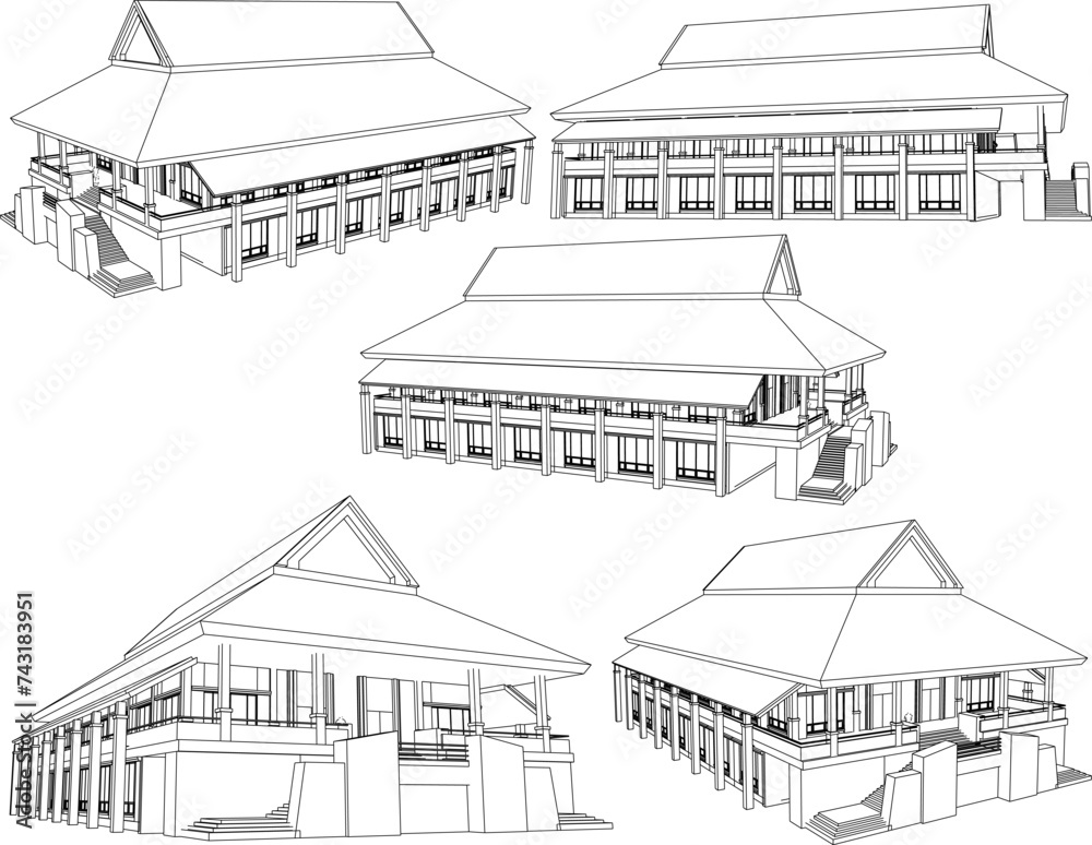 vector sketch illustration of meeting hall building design for weddings