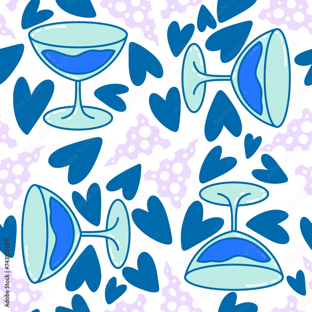 Cartoon abstract seamless glass of wine pattern for fabrics and party accessories and summer print Cartoon abstract seamless glass of wine pattern for fabrics and party accessories and summer print