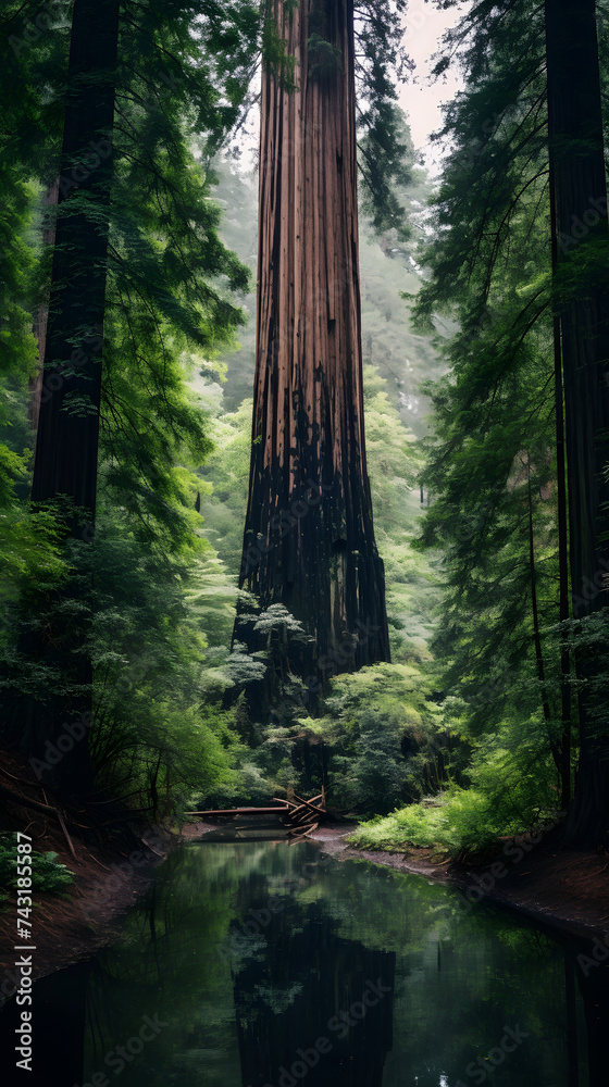 Obraz premium Photo of a Redwood Tree, biggest trees in the world, Redwood natonal park