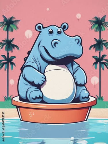 big hippopotamus in a small pool funny image