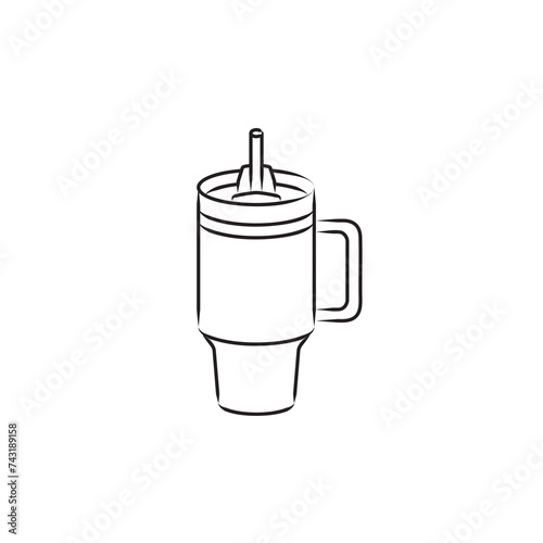 Stanley Cup Tumbler Drink Icon Flat Outline Vector, PNG, JPEG in Black/White, for Web, Mobile Apps and UI, Infographics, Digital Assets