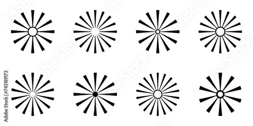 Radial Stripes Collection – Set of isolated simple sunbursts – Abstract radial patterns – Minimalistic round elements for designs