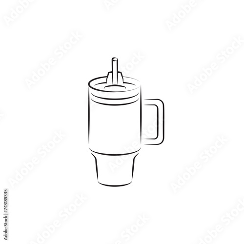 Stanley Cup Tumbler Drink Icon Flat Outline Vector, PNG, JPEG in Black/White, for Web, Mobile Apps and UI, Infographics, Digital Assets