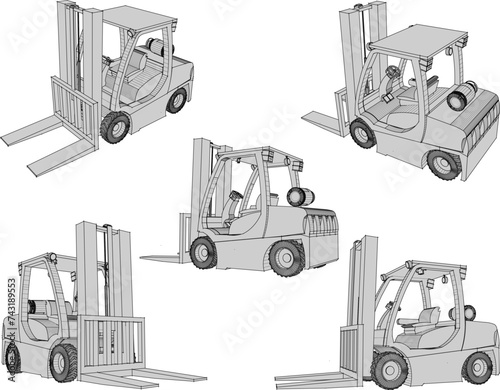 Vector sketch illustration of the design of a forklift heavy equipment for lifting heavy loads