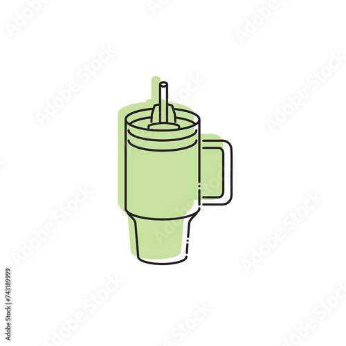Stanley Cup Tumbler Drink Icon Flat Outline Vector, PNG, JPEG in Black/White, for Web, Mobile Apps and UI, Infographics, Digital Assets