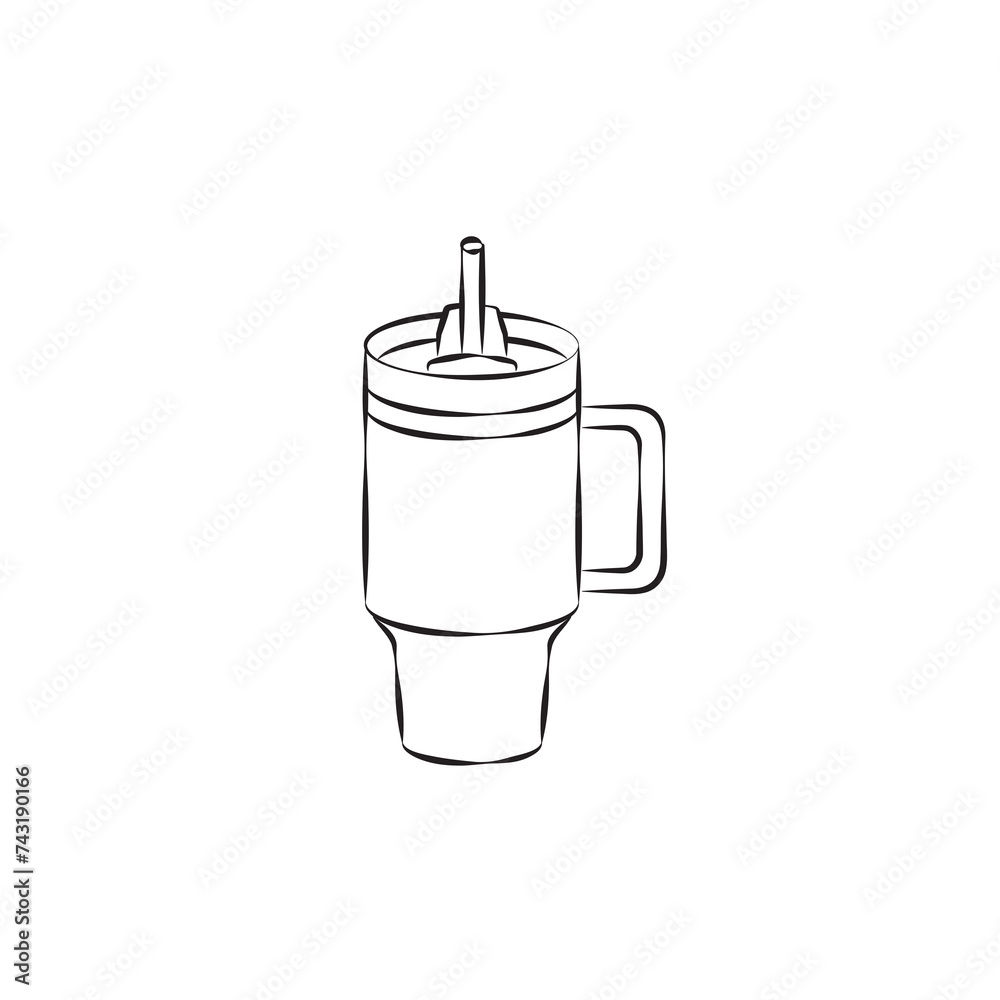 Obraz premium Stanley Cup Tumbler Drink Icon Flat Outline Vector, PNG, JPEG in Black/White