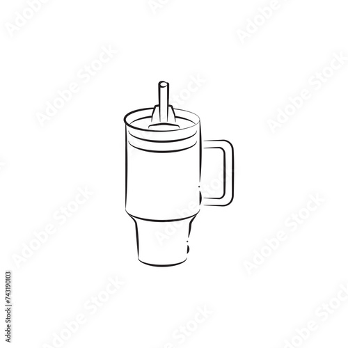 Stanley Cup Tumbler Drink Icon Flat Outline Vector, PNG, JPEG in Black/White, for Web, Mobile Apps and UI, Infographics, Digital Assets