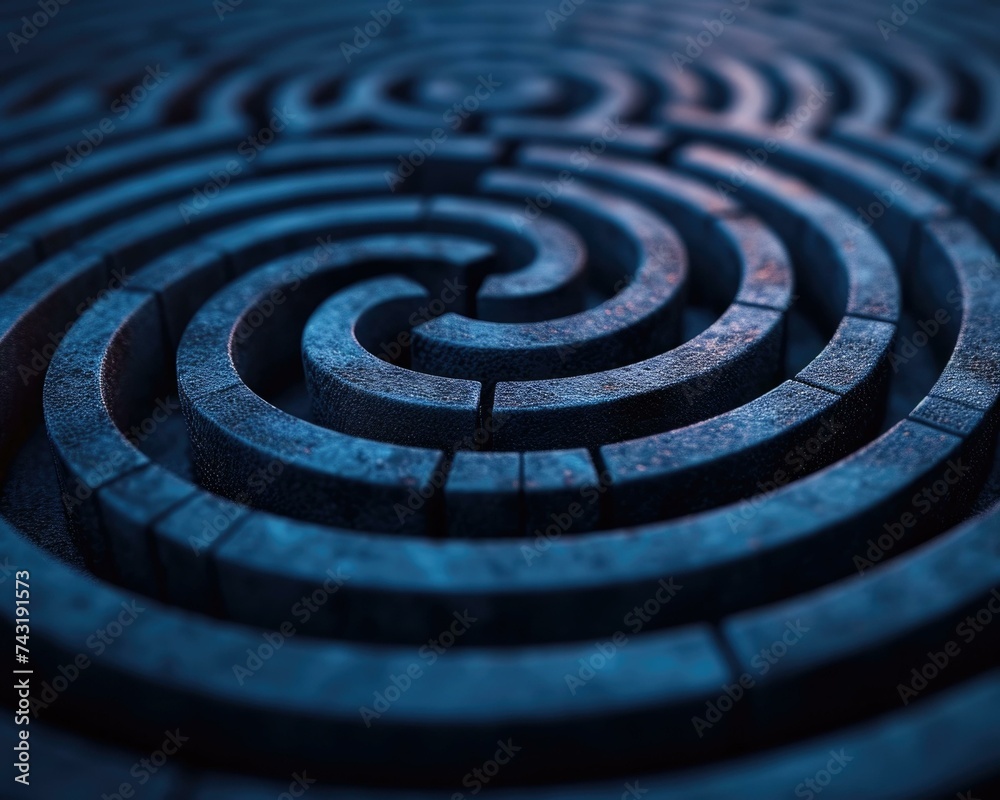 A maze with many different paths and a dark background. Generative AI. A maze with many different paths and a dark background. Generative AI.