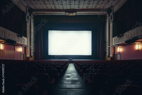 Premiere Auditorium: Blank Screen Mockup in a Dark Theatre