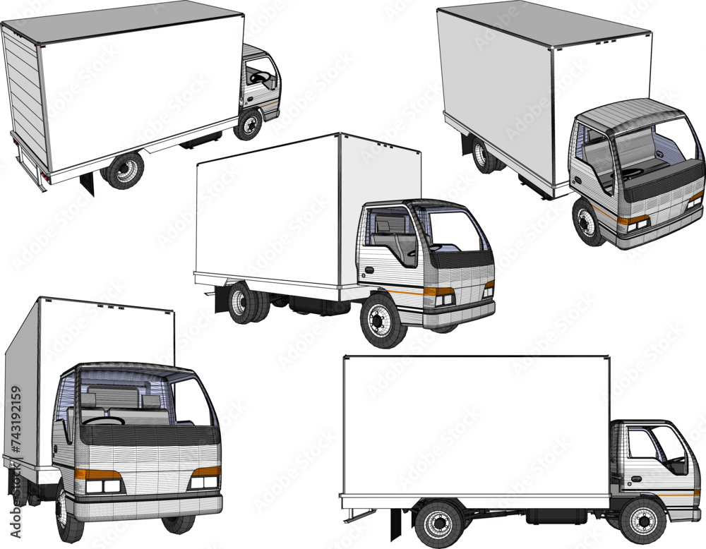 Vector sketch illustration of the design of an expedition box truck transporting goods