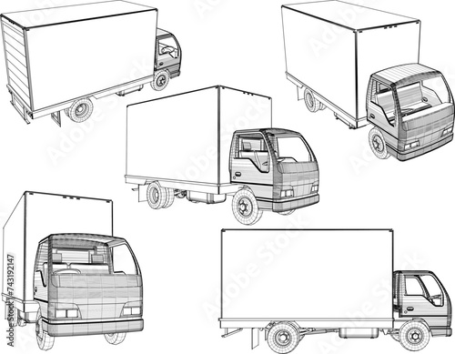 Vector sketch illustration of the design of an expedition box truck transporting goods