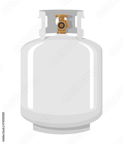 Propane gas tank flat. White metal reservoir