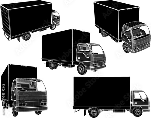 Vector sketch illustration of the design of an expedition box truck transporting goods