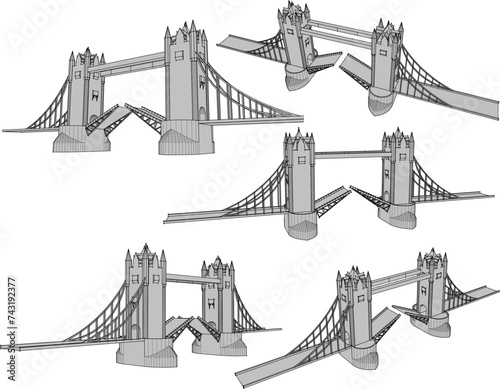 Vector sketch illustration of the design of an old, vintage hanging bridge