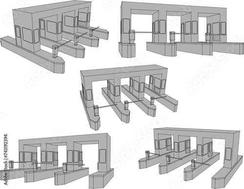 Vector sketch illustration of the design of entrance gates for car parks and highway tolls