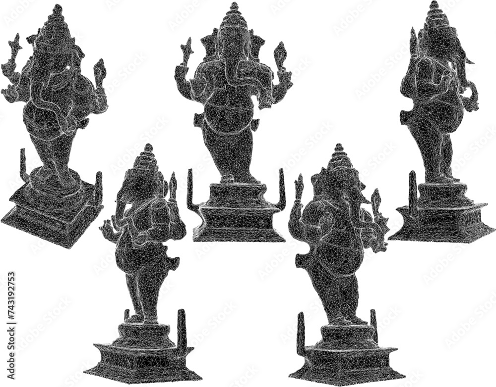 vector sketch illustration of the design of the god goddess ganesha statue - obrazy, fototapety, plakaty 