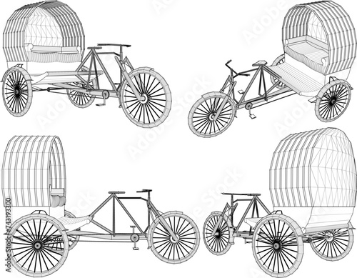 Vector sketch illustration of traditional vintage ethnic vehicle transportation design