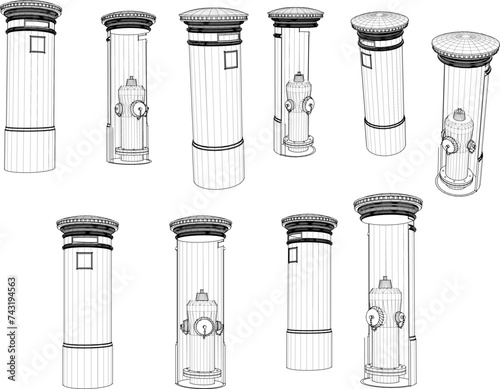 Vector sketch illustration of water hydrant design for fire fighting with safety tube