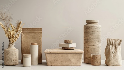 eco-friendly packaging mock-ups featuring natural materials, the earthy textures and organic elements of the packaging design, conveying a commitment to sustainability.