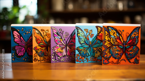 small books with butterflies on them on a table
