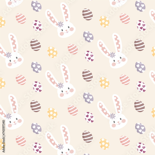Photography Vector seamless Easter pattern with eggs and a cute rabbit