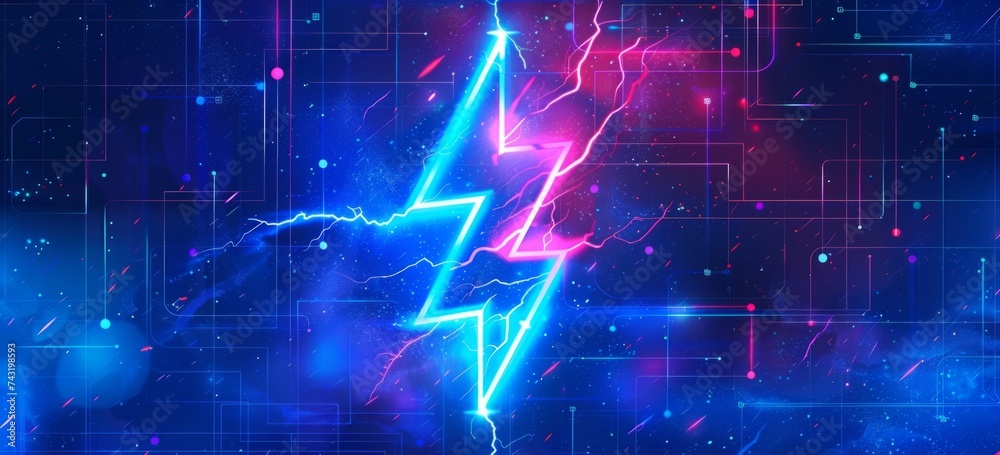 lightning bolt with blue light and neon background flat design ...