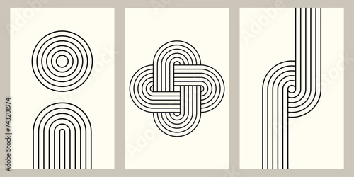 Set of abstract modern fashion posters. Geometric minimalistic vintage style. Retro design for wall decor, print, card, banner, cover, wallpaper, background. Vector illustration