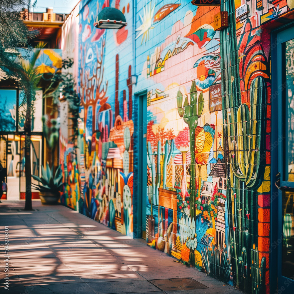 Colorful Street Art Murals on Urban Buildings