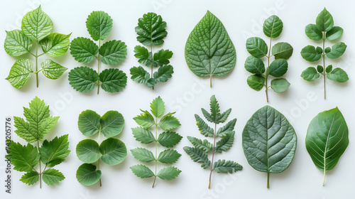 Collection of leaves isolated on a white background